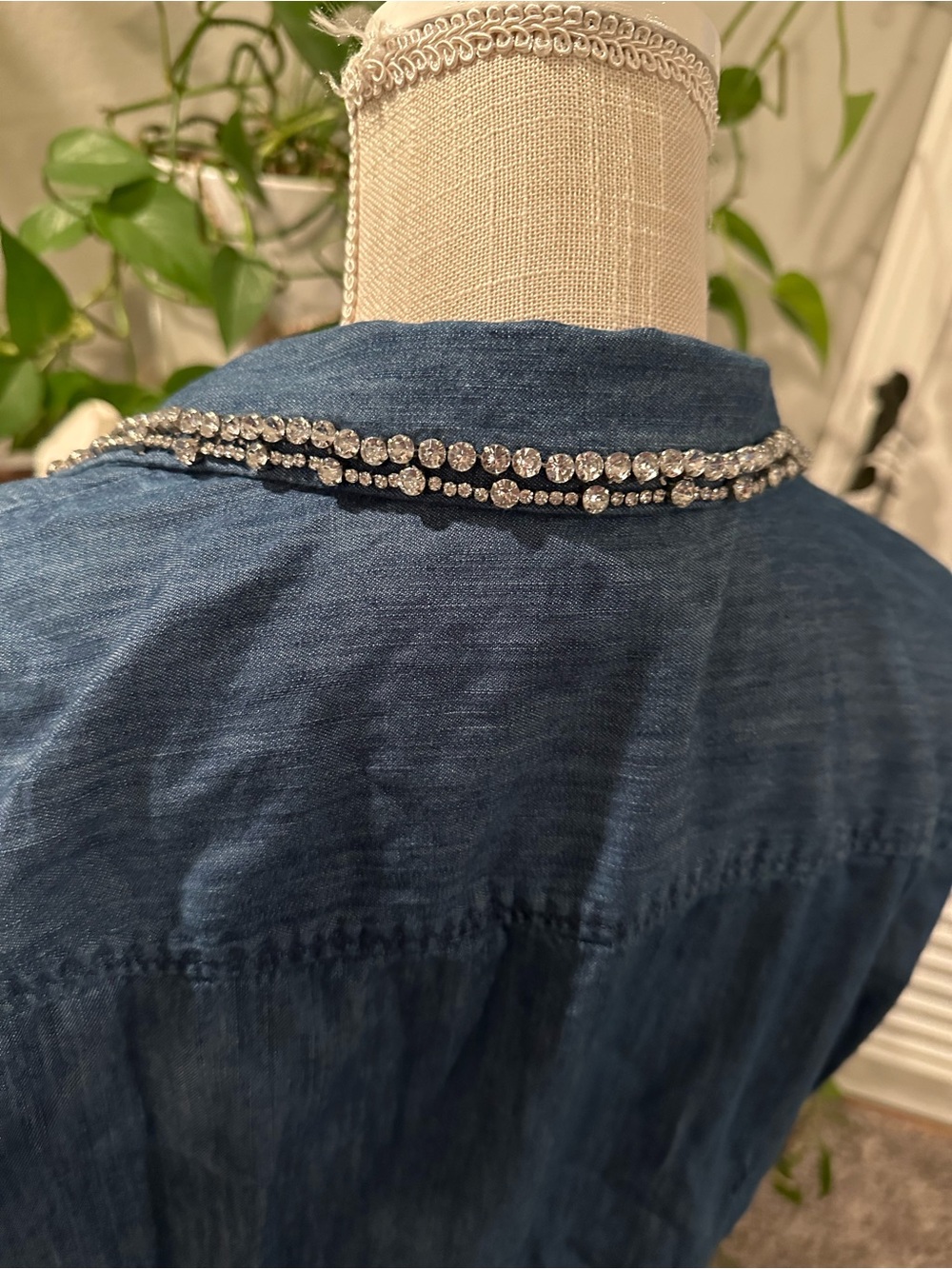 Talbots Denim Button-Down Shirt with Beaded Collar - Blue - Picture 6 of 12